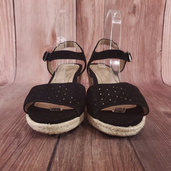 Vionic Ariel Womens Sz 7.5 Wide Black Suede Ankle Strap Wedge Espadrille Sandals - Picture 6 of 15